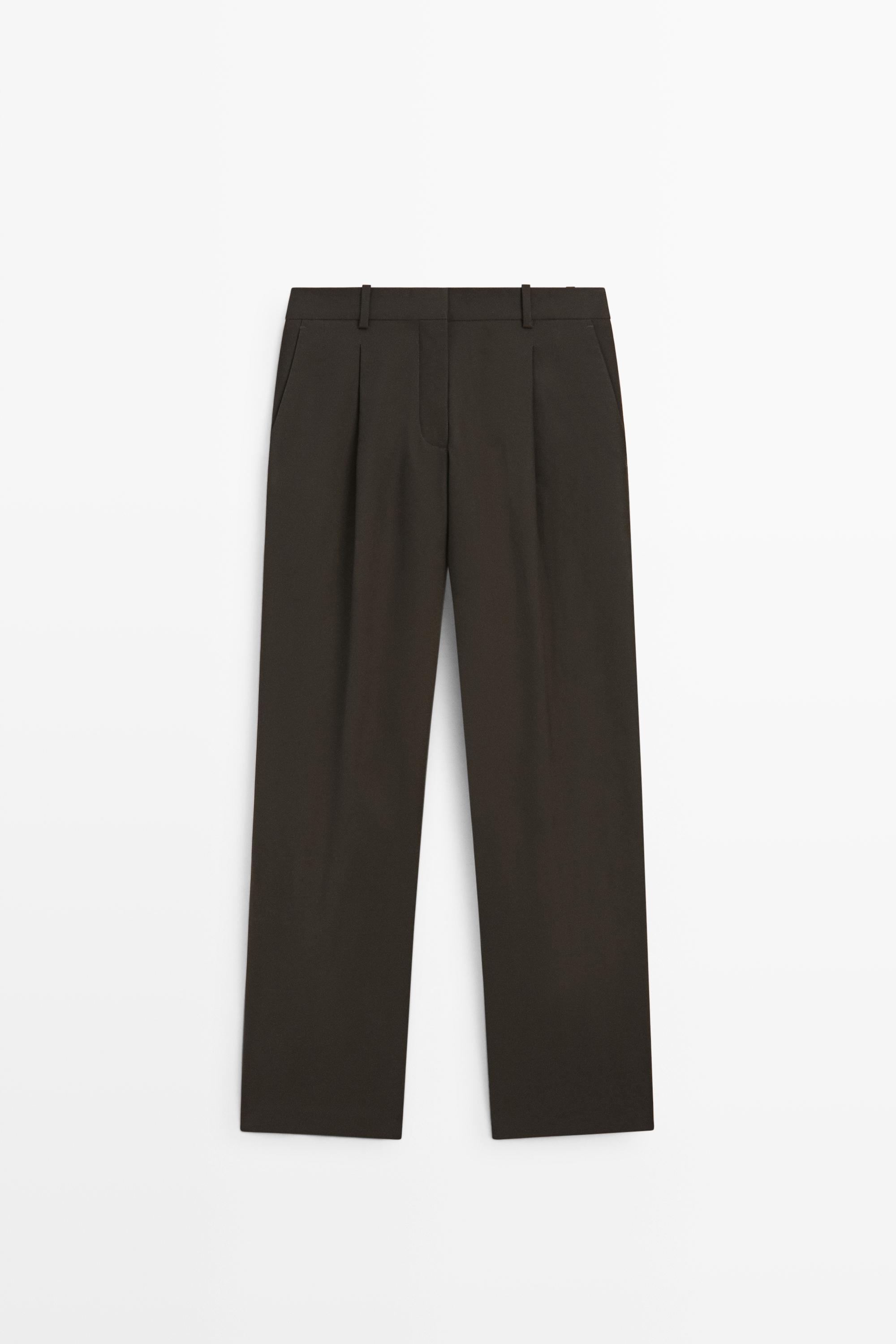 Pantalon plissé en coton mélangé